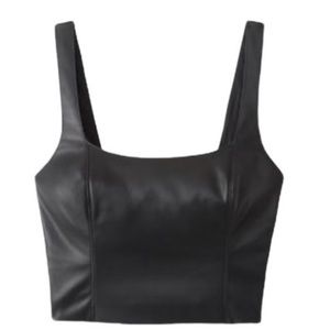 NWT Abercrombie & Fitch black vegan leather square neck corset top size L